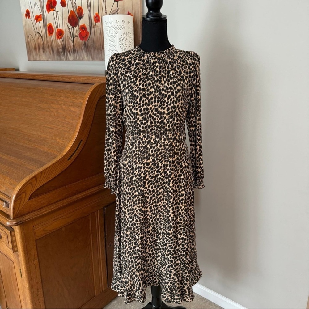 J. Crew Leopard Long Sleeved Dress ~ 8